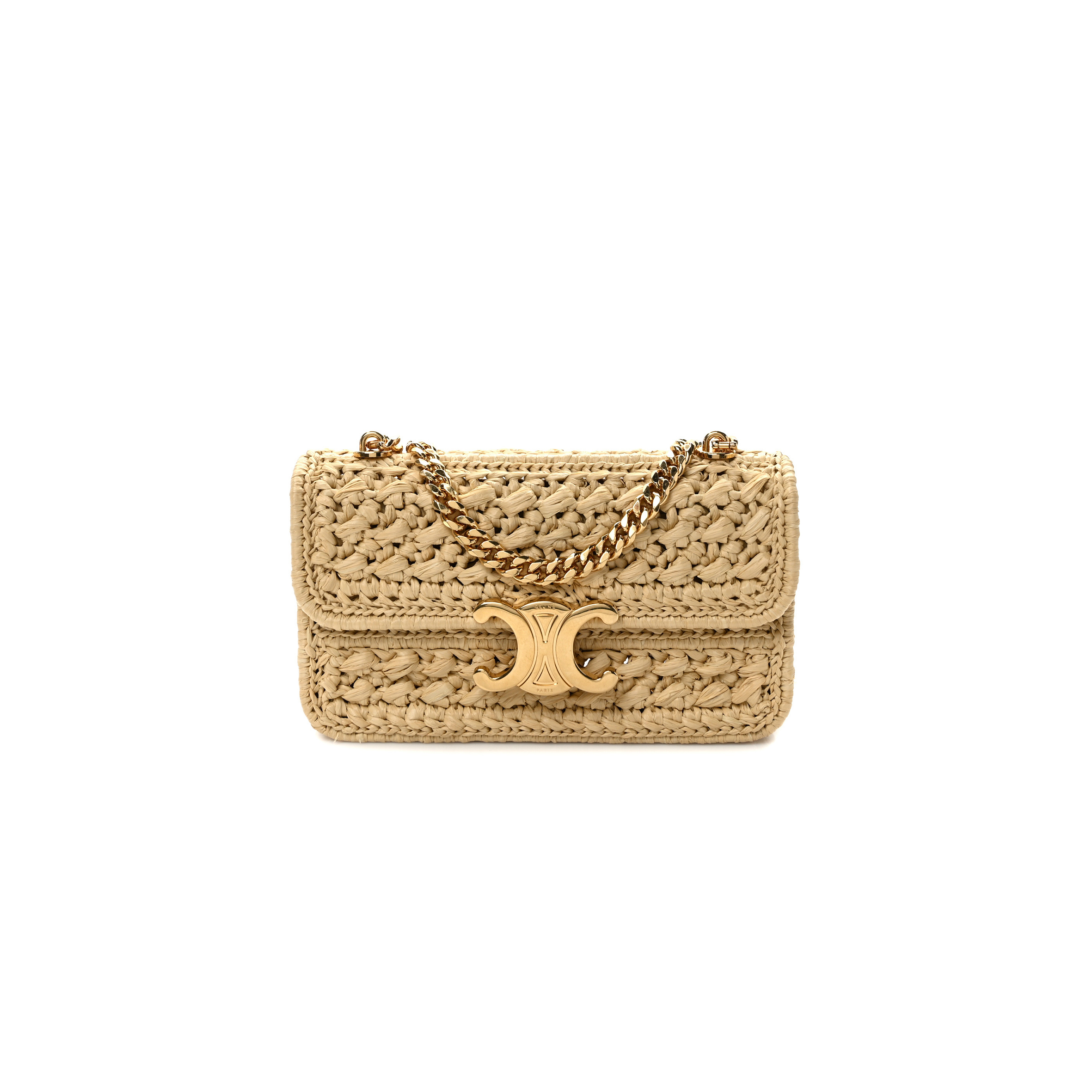 CELINE RAFFIA EFFECT CLAUDE CHAIN SHOULDER BAG NATURAL 112252ETU-02VG (21*11*4cm)